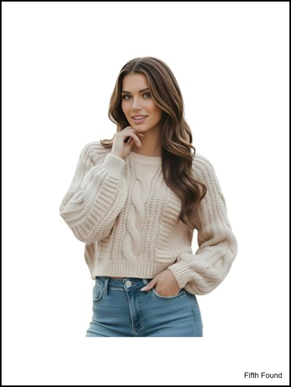 Cropped Cable Knit Sweater Long Sleeve Pullover Casual Fall Winter Top